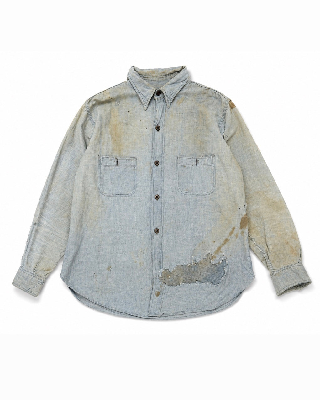 1930s-40s Sun Faded Chambray Work Shirt
