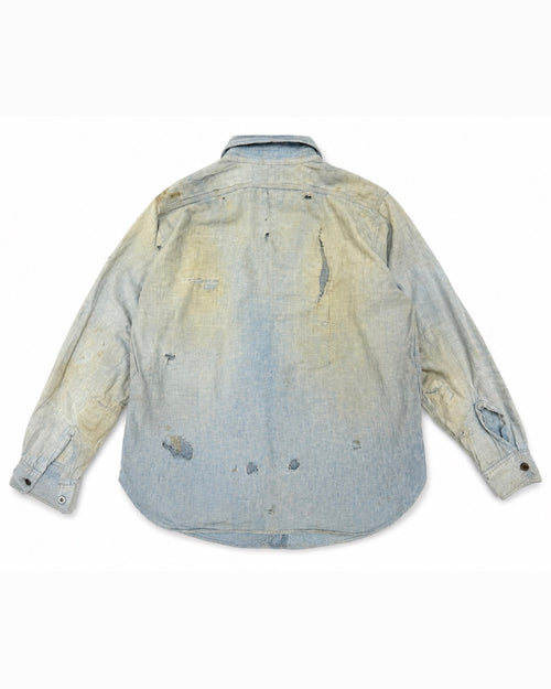 1930s-40s Sun Faded Chambray Work Shirt